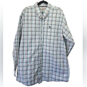 Cinch XL 100% Cotton Plaid Button Down Shirt Blue Gray Western Ranch Rodeo